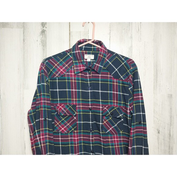 Matchstick Flannel Tunic Shirt Top Women L Button Long Sleeve Multicolor Plaid - Picture 3 of 11